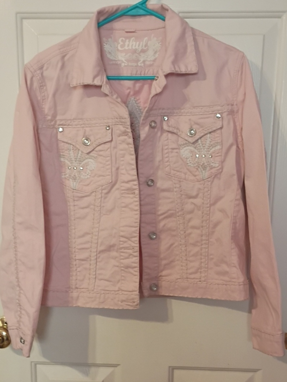 Ethyl Vintage Denim Women's Pink Embroidered Jacket
